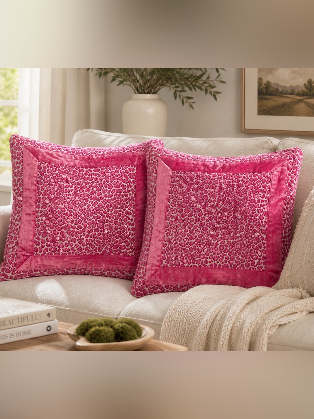 A pair of Pink Leopard Print Throw Pillows Covers